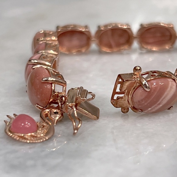 Australian Pink Opal Pink Jade Thai Black Spinel 14K RG Sterling Silver Bracelet - Picture 14 of 16